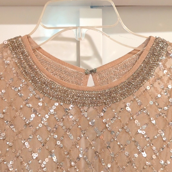 Adrianna Papell Short Sleeve Grid Beaded Gown - Picture 10 of 13